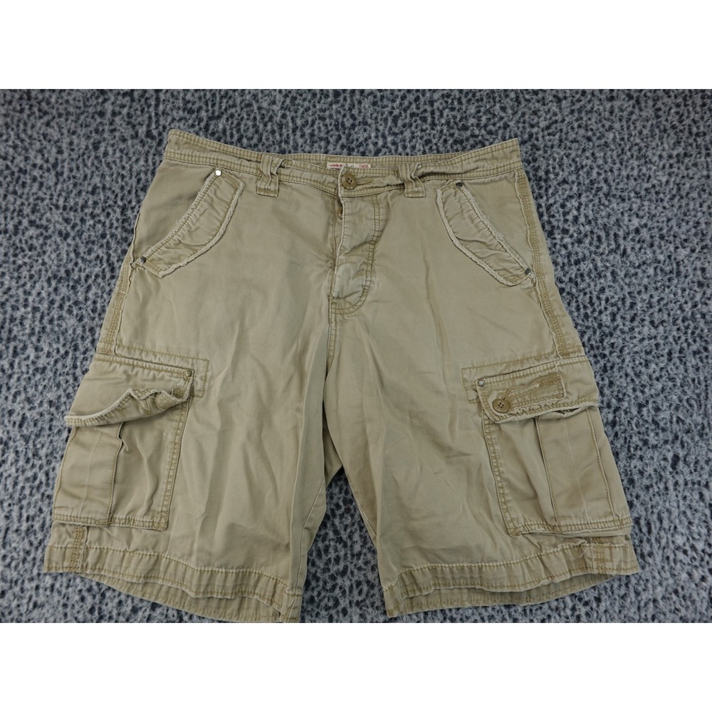 Triple Five Soul Cargo Shorts Mens 33 Khaki Good Adjustable Waist Gorpcore Y2K